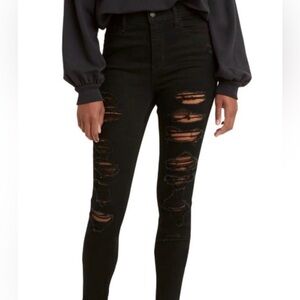 Levi's Black Distressed High Rise Super Skinny Jeans